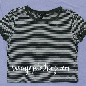 Olive Green Striped Crop Top